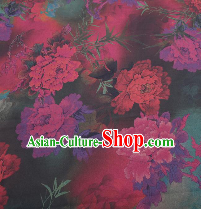 Traditional Chinese Classical Colorful Peony Pattern Design Gambiered Guangdong Gauze Asian Brocade Silk Fabric