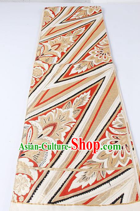 Japanese Kimono Accessories Classical Pattern Beige Belt Asian Japan Traditional Ceremony Yukata Waistband for Women