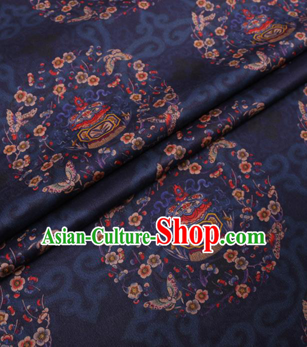 Traditional Chinese Classical Plum Blossom Pattern Design Navy Gambiered Guangdong Gauze Asian Brocade Silk Fabric