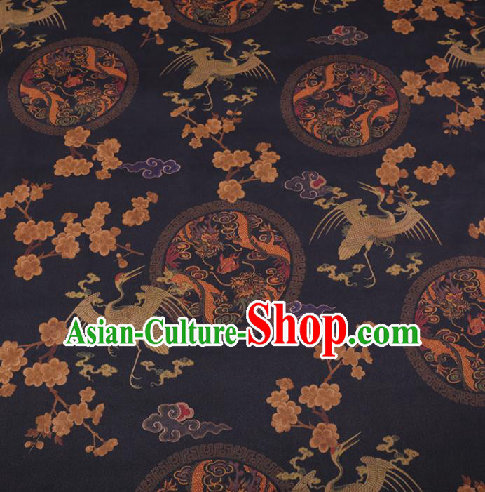 Traditional Chinese Classical Dragon Crane Pattern Design Black Gambiered Guangdong Gauze Asian Brocade Silk Fabric