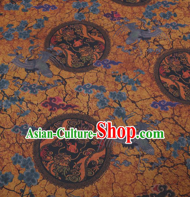 Traditional Chinese Classical Dragon Crane Pattern Design Yellow Gambiered Guangdong Gauze Asian Brocade Silk Fabric