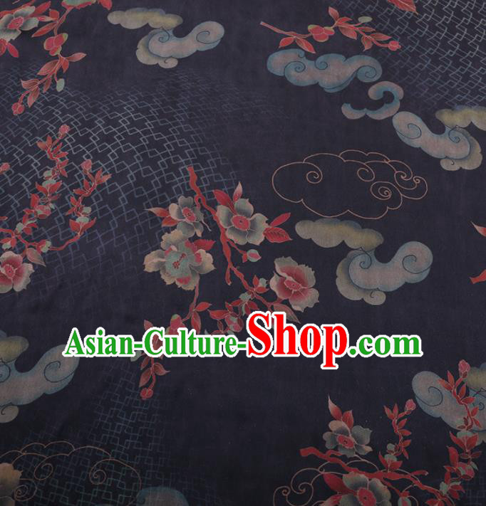 Traditional Chinese Classical Cloud Wintersweet Pattern Design Navy Gambiered Guangdong Gauze Asian Brocade Silk Fabric