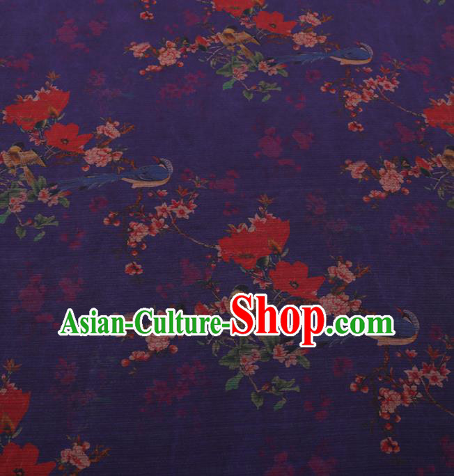 Traditional Chinese Classical Wintersweet Pattern Design Purple Gambiered Guangdong Gauze Asian Brocade Silk Fabric