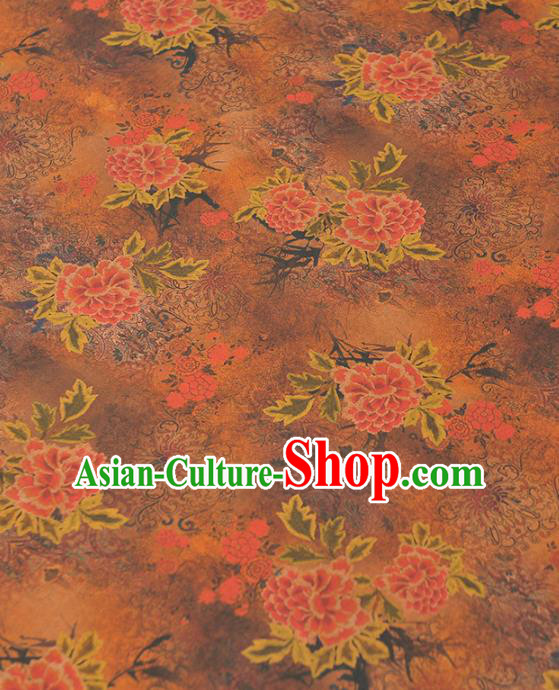 Chinese Traditional Classical Peony Pattern Design Yellow Gambiered Guangdong Gauze Asian Brocade Silk Fabric