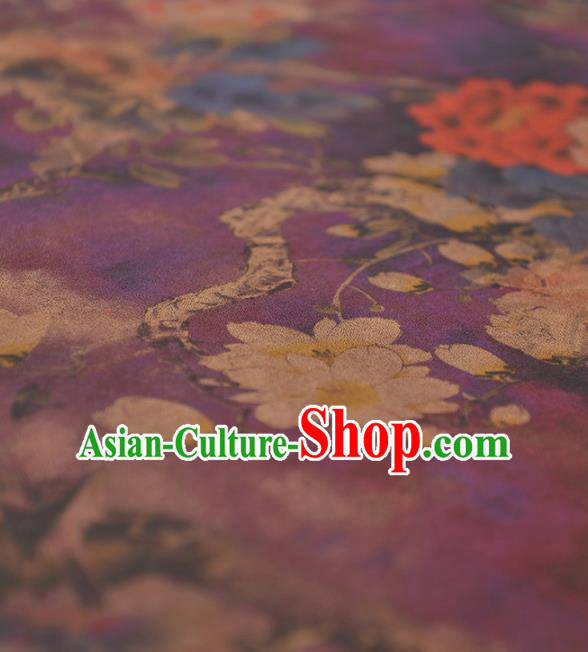 Chinese Traditional Classical Peony Pattern Design Purple Gambiered Guangdong Gauze Asian Brocade Silk Fabric