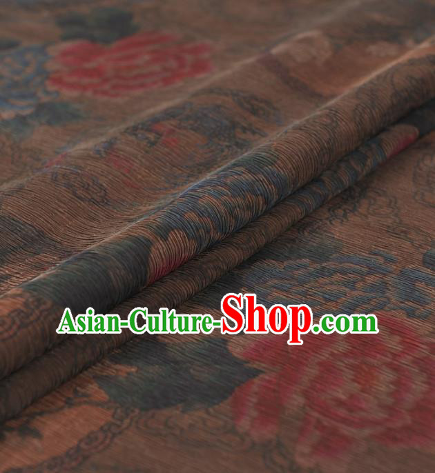 Chinese Traditional Classical Peony Pattern Design Khaki Gambiered Guangdong Gauze Asian Brocade Silk Fabric