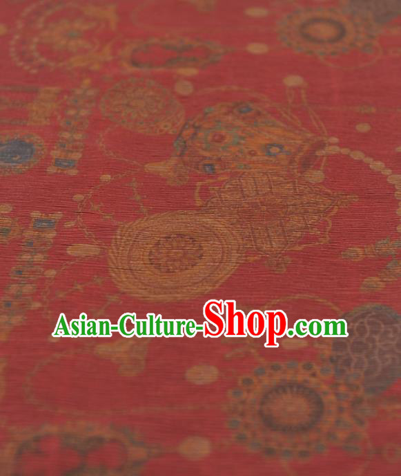 Chinese Traditional Classical Pattern Design Red Gambiered Guangdong Gauze Asian Brocade Silk Fabric
