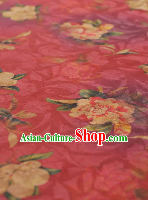 Chinese Traditional Classical Peony Pattern Design Rosy Gambiered Guangdong Gauze Asian Brocade Silk Fabric