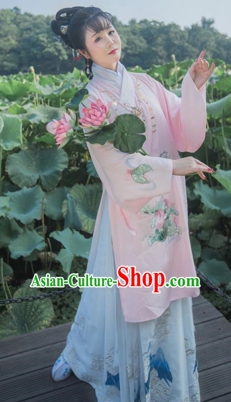 Chinese Ancient Ming Dynasty Princess Hanfu Dress Traditional Embroidered Replica Costume for Women