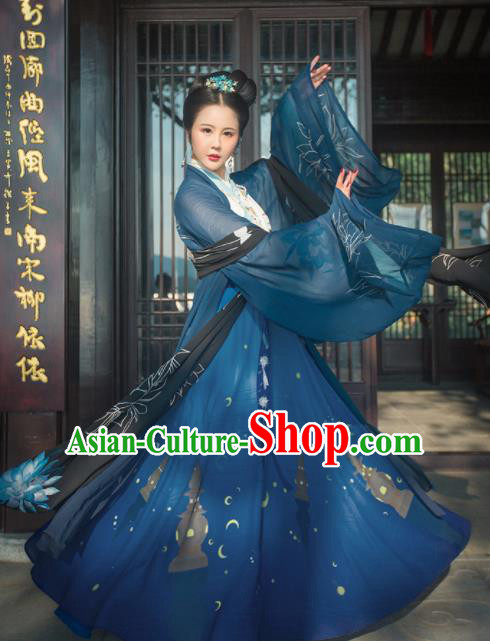 Chinese Ancient Jin Dynasty Imperial Consort Hanfu Dress Traditional Embroidered Replica Costume for Women