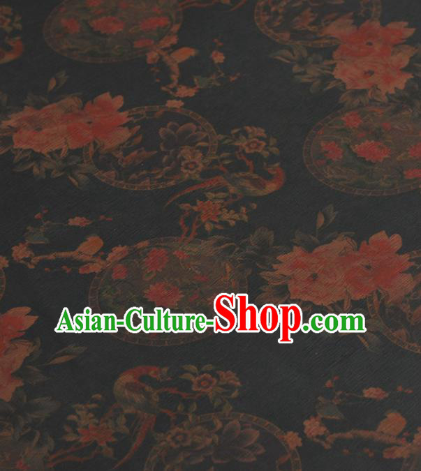 Chinese Traditional Classical Birds Pattern Design Navy Gambiered Guangdong Gauze Asian Brocade Silk Fabric