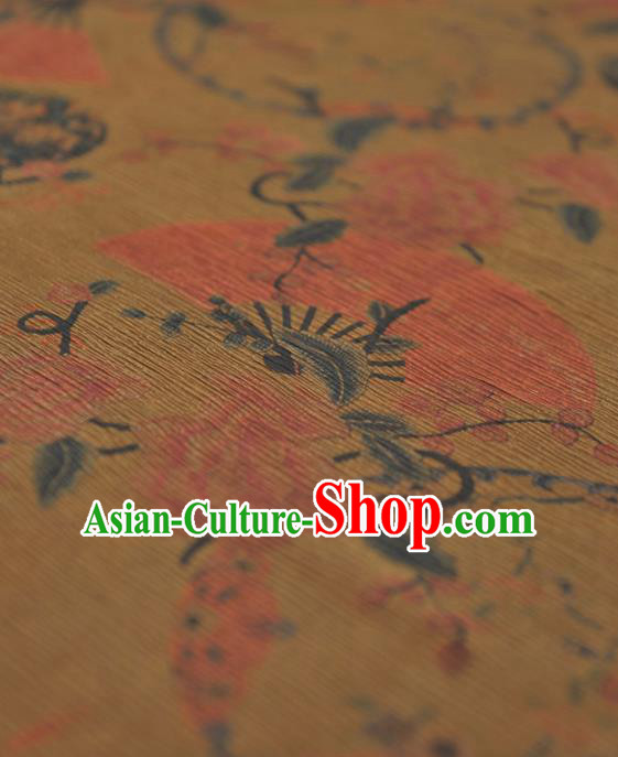 Chinese Traditional Classical Fan Pattern Design Yellow Gambiered Guangdong Gauze Asian Brocade Silk Fabric