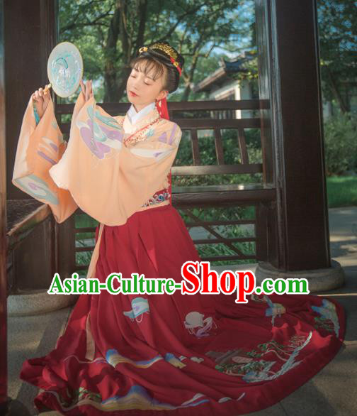 Chinese Ancient Jin Dynasty Court Princess Hanfu Dress Traditional Palace Embroidered Replica Costume for Women