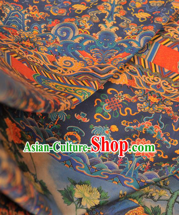 Chinese Traditional Classical Dragon Peony Pattern Design Navy Gambiered Guangdong Gauze Asian Brocade Silk Fabric