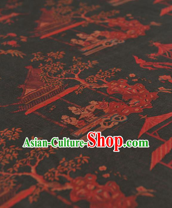 Chinese Traditional Pattern Design Navy Gambiered Guangdong Gauze Asian Brocade Silk Fabric