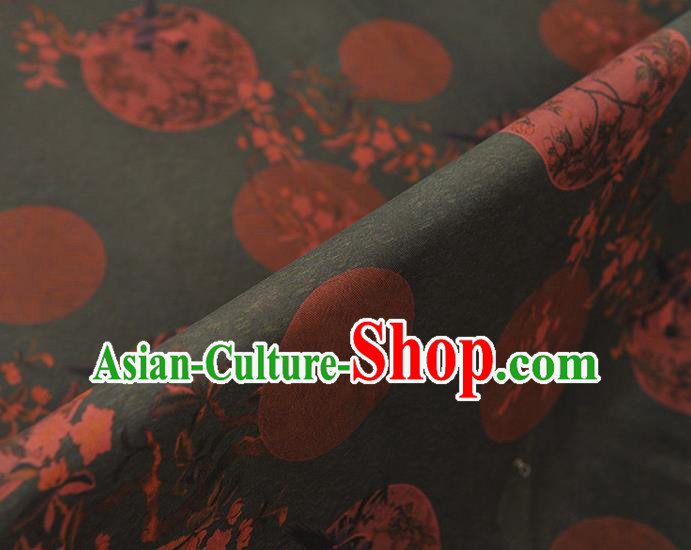 Chinese Traditional Magpie Pattern Design Olive Green Gambiered Guangdong Gauze Asian Brocade Silk Fabric