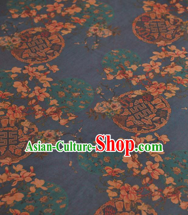 Chinese Traditional Dragon Phoenix Pattern Design Navy Gambiered Guangdong Gauze Asian Brocade Silk Fabric