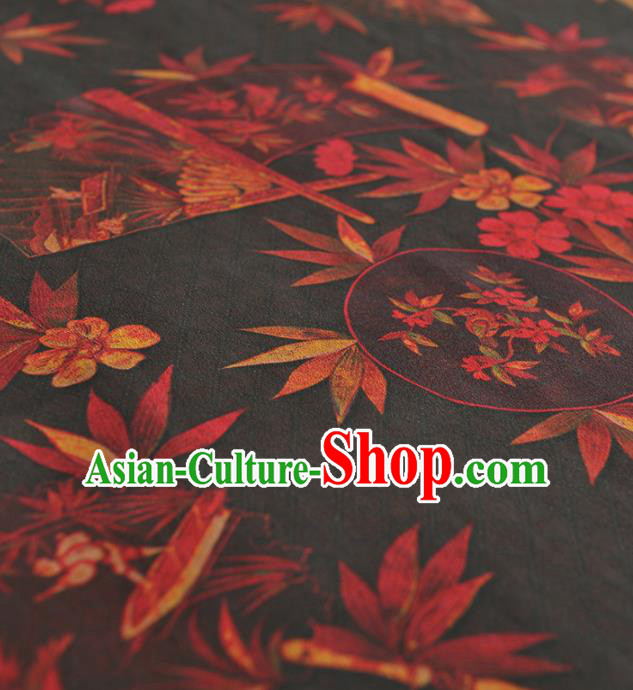 Chinese Traditional Bamboo Pattern Design Black Gambiered Guangdong Gauze Asian Brocade Silk Fabric