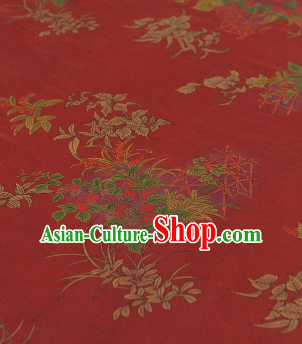 Chinese Traditional Orchid Pattern Design Red Gambiered Guangdong Gauze Asian Brocade Silk Fabric