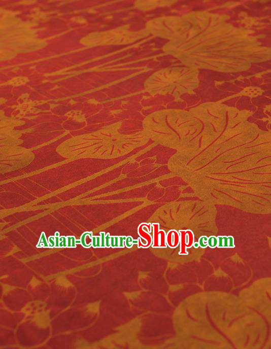 Chinese Traditional Lotus Leaf Pattern Design Red Gambiered Guangdong Gauze Asian Brocade Silk Fabric