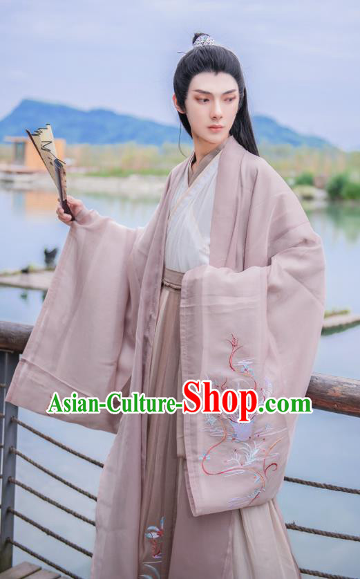 Chinese Traditional Hanfu Clothing Ancient Jin Dynasty Swordsman Embroidered Historical Costume for Men