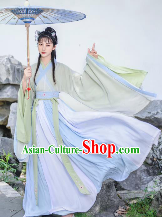 Chinese Traditional Jin Dynasty Princess Hanfu Dress Ancient Peri Goddess Embroidered Historical Costume for Women