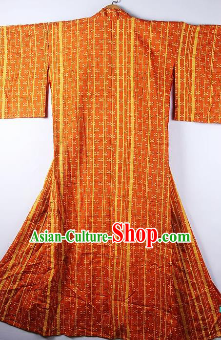 Asian Japanese Ceremony Classical Pattern Orange Kimono Traditional Japan National Yukata Costume for Men