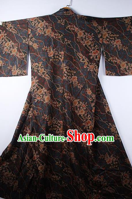 Asian Japanese Ceremony Classical Sakura Pattern Brown Kimono Traditional Japan National Yukata Costume for Men