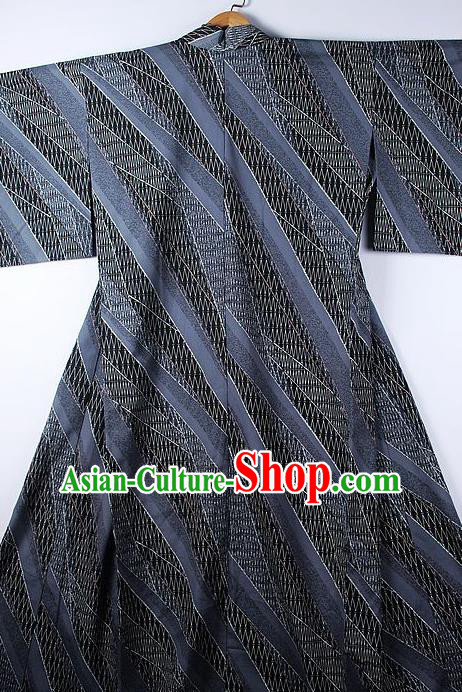 Asian Japanese Ceremony Classical Pattern Grey Kimono Traditional Japan National Yukata Costume for Men