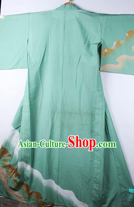 Asian Japanese Ceremony Printing Waves Green Kimono Traditional Japan National Yukata Costume for Men