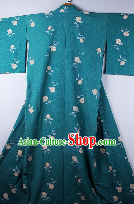 Asian Japanese Ceremony Printing Flowers Green Kimono Traditional Japan National Yukata Costume for Men