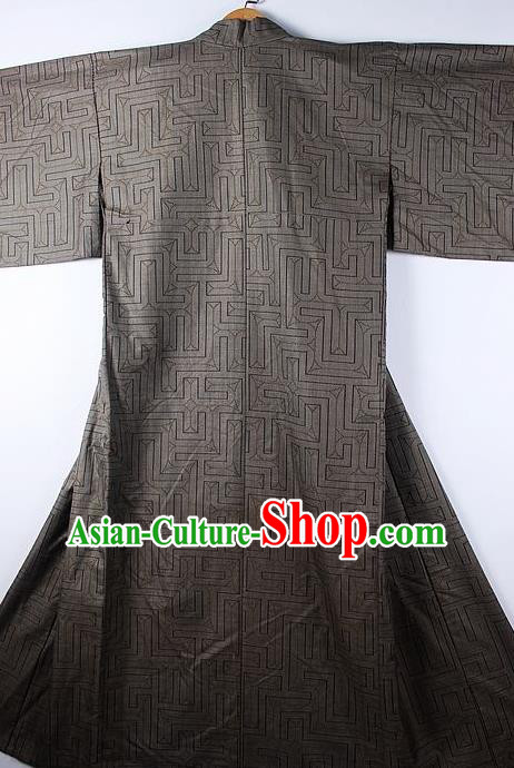 Asian Japanese Ceremony Printing Grey Kimono Traditional Japan National Yukata Costume for Men