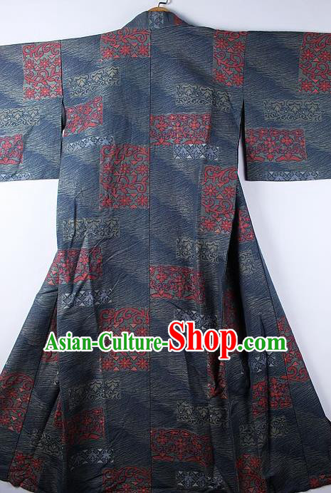 Asian Japanese Ceremony Printing Daisy Deep Grey Kimono Traditional Japan National Yukata Costume for Men