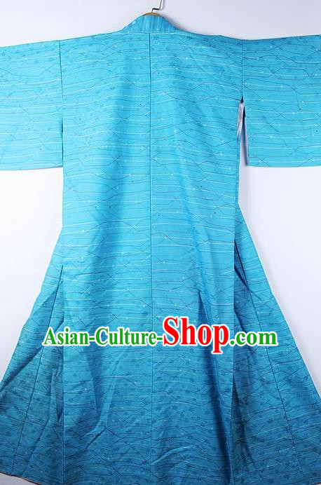 Asian Japanese Ceremony Printing Blue Kimono Traditional Japan National Yukata Costume for Men