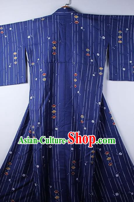 Asian Japanese Ceremony Clothing Printing Deep Blue Kimono Traditional Japan National Yukata Costume for Men