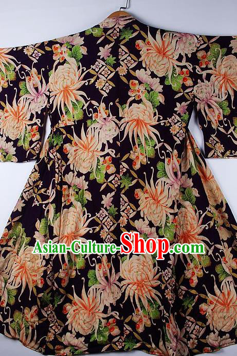 Asian Japanese Ceremony Clothing Printing Chrysanthemum Black Kimono Traditional Japan National Yukata Costume for Men