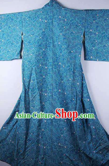 Asian Japanese Ceremony Clothing Printing Sakura Blue Kimono Traditional Japan National Yukata Costume for Men