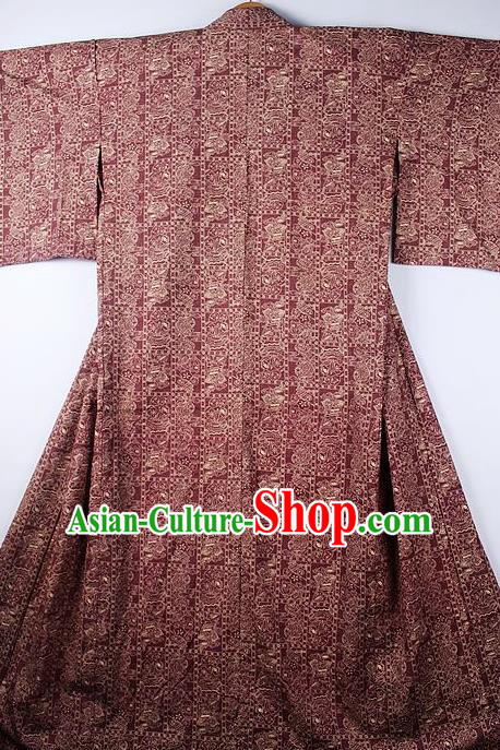 Asian Japanese Ceremony Clothing Classical Pattern Purplish Red Kimono Traditional Japan National Yukata Costume for Men