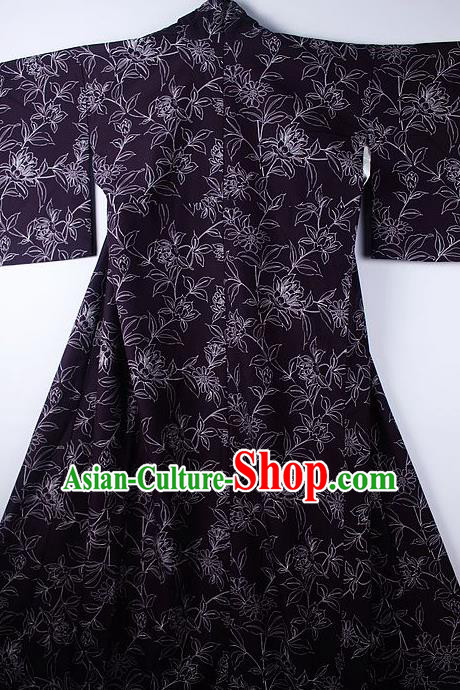 Asian Japanese Ceremony Clothing Printing Daisy Deep Purple Kimono Traditional Japan National Yukata Costume for Men