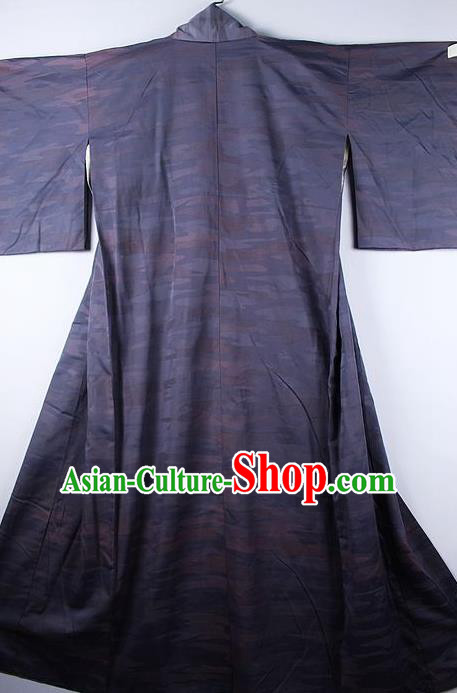 Asian Japanese Ceremony Clothing Classical Pattern Dark Purple Kimono Traditional Japan National Yukata Costume for Men