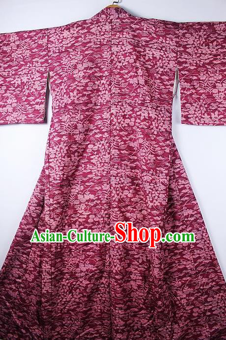 Asian Japanese Ceremony Clothing Printing Wine Red Kimono Traditional Japan National Yukata Costume for Men