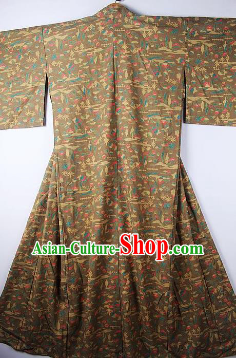 Asian Japanese Ceremony Clothing Printing Khaki Kimono Traditional Japan National Yukata Costume for Men