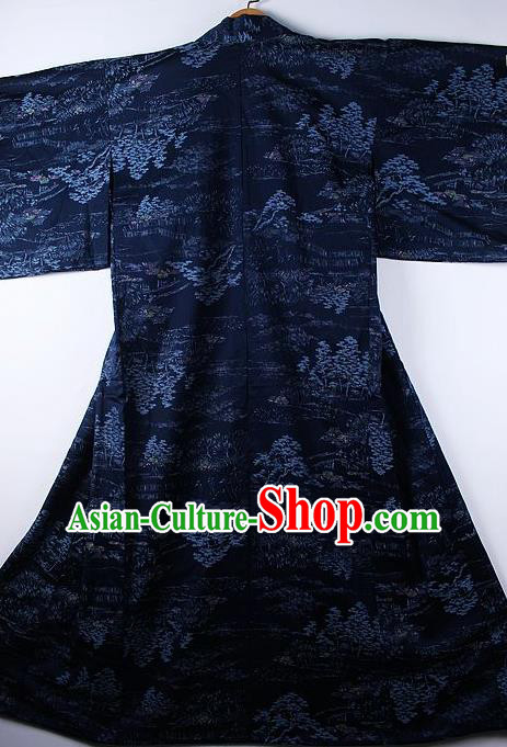 Asian Japanese Ceremony Clothing Printing Pine Navy Kimono Traditional Japan National Yukata Costume for Men