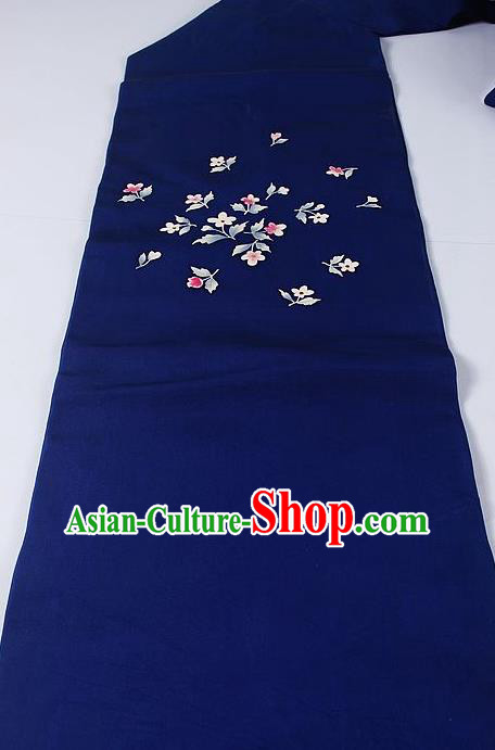 Asian Japanese Classical Flowers Pattern Royalblue Brocade Waistband Kimono Accessories Traditional Yukata Belt for Women