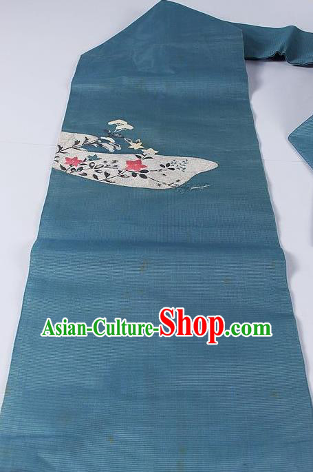 Asian Japanese Classical Pattern Peacock Blue Brocade Waistband Kimono Accessories Traditional Yukata Belt for Women