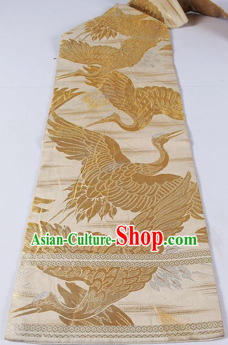 Asian Japanese Classical Golden Crane Pattern Brocade Waistband Kimono Accessories Traditional Yukata Belt for Women