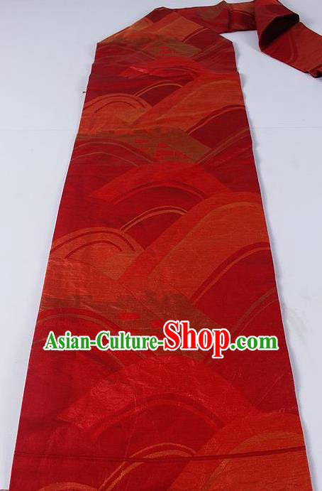 Asian Japanese Classical Pattern Purplish Red Brocade Waistband Kimono Accessories Traditional Yukata Belt for Women