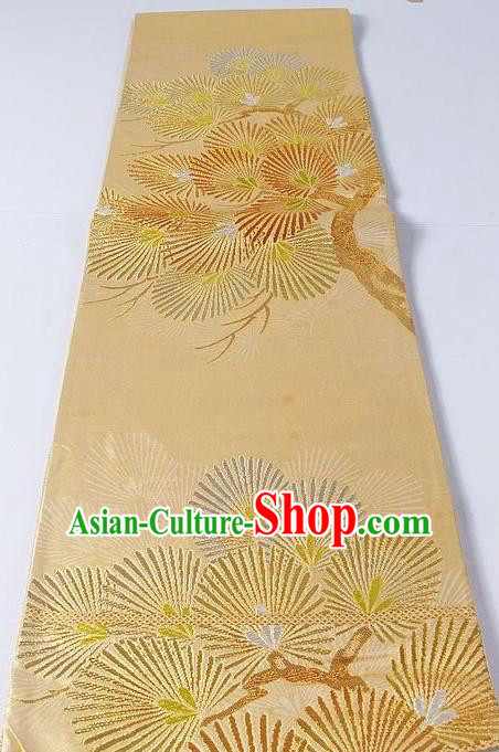Asian Japanese Yukata Accessories Classical Pine Pattern Golden Brocade Belt Japan Traditional Kimono Waistband for Women