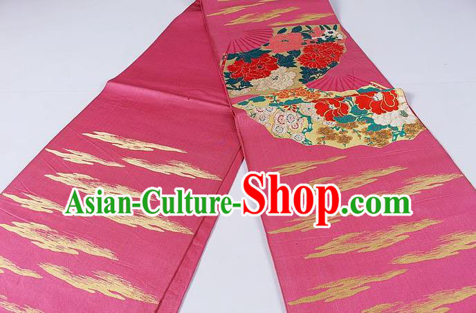 Asian Japanese Classical Peony Pattern Rosy Brocade Waistband Kimono Accessories Traditional Yukata Belt for Women