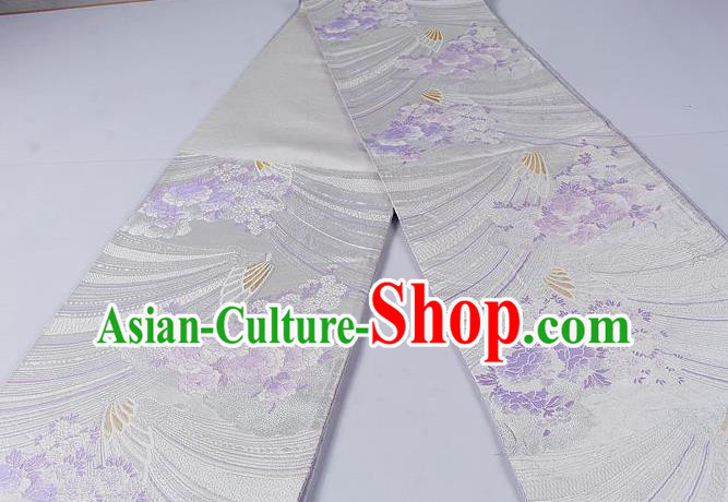 Asian Japanese Classical Purple Peony Pattern Brocade Waistband Kimono Accessories Traditional Yukata Belt for Women